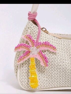 Beaded Palm Tree Bag Charm - Pink & Yellow